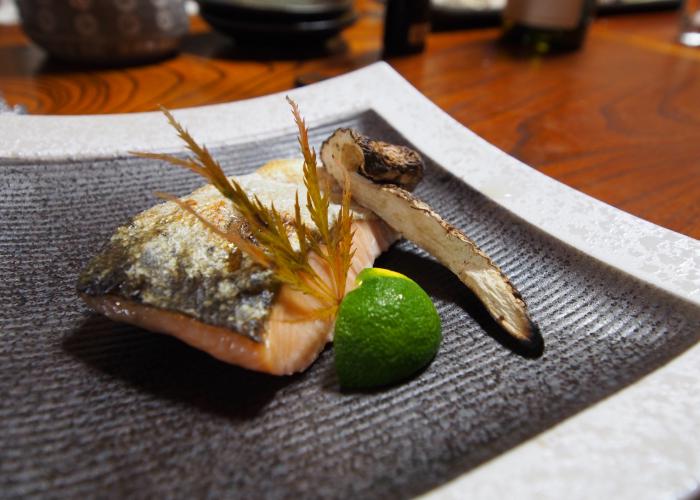 A portion of Biwa salmon on a plate