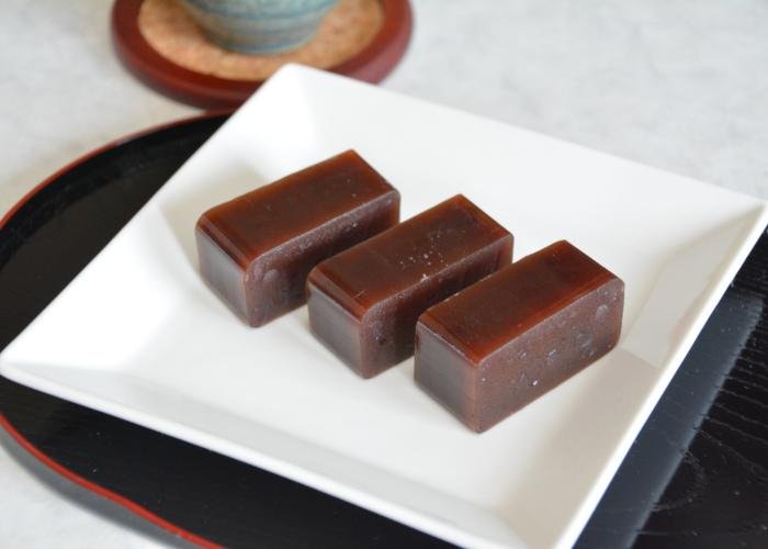 Blocks of Yokan, a type of Japanese wagashi made from red bean paste