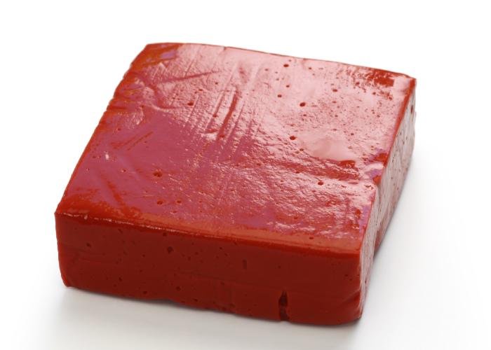 Red block of aka konnyaku from Shiga prefecture, a jelly-like food made from yams
