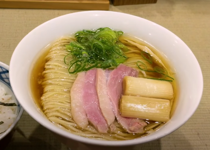 Bowl of Shoyu (soy sauce) ramen from Kamo to Negi with duck chashu slices