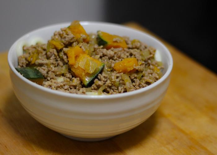 Delicious Mabo Kabocha served on top of udon