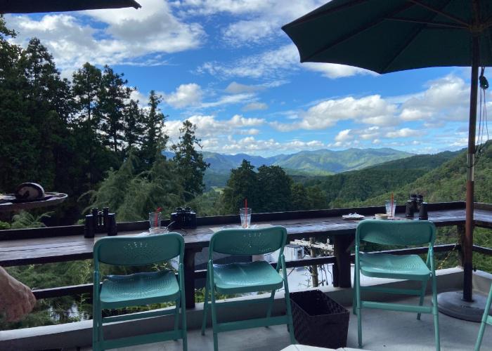 Stunning view of mountains from Hontakiyama no Cafe, an Osaka cafe with outdoor seating 