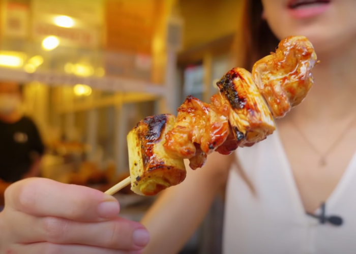 Close-up on yakiniku skewer