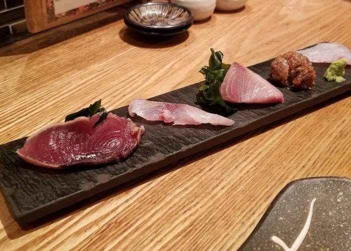 Long rectangular plate of sashimi from Robatasho