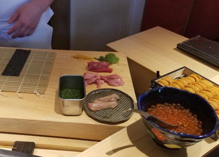 Chef's setup at Sushi Rinda in Meguro