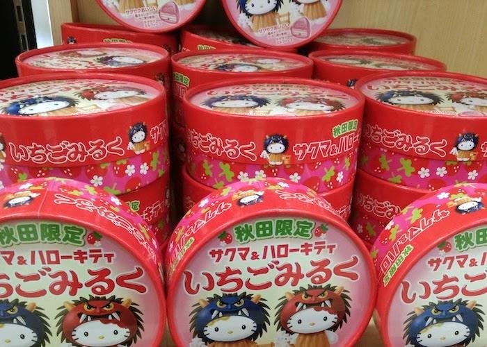 Shelf of Ichigo Miruku (Strawberry Milk) Candies in Akita