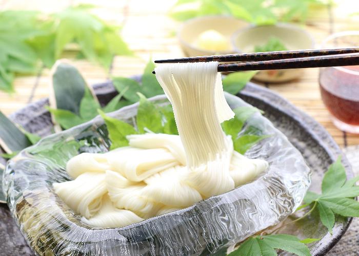 Miwa Somen from Nara prefecture, a plate of thin, delicately bundled rice noodles