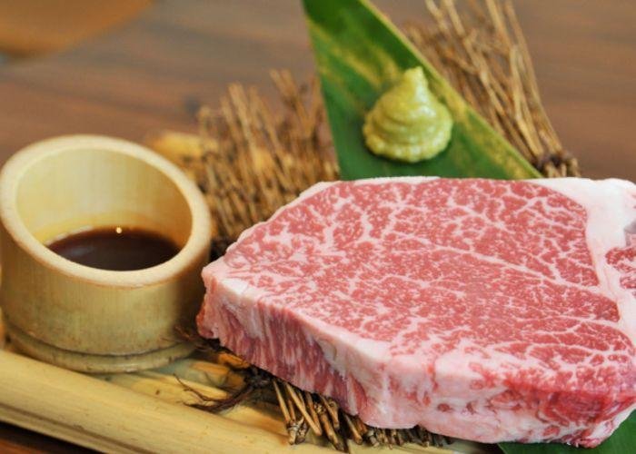 A slab of uncooked Ishigaki beef, an Okinawan specialty dish