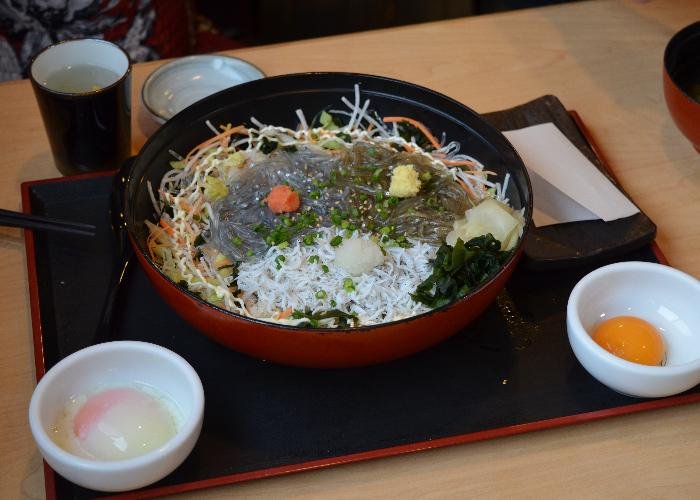 Shirasu Donburi, a Kanagawa Prefecture specialty, topped with 3 kinds of shirasu