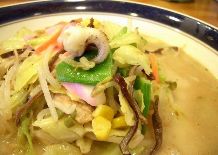 Nagasaki Chanpon, a local specialty dish with a thick broth topped with veggies