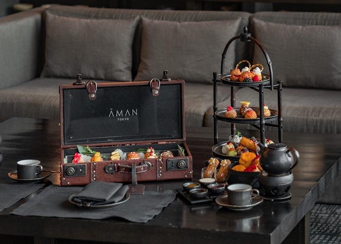 Aman Tokyo full afternoon tea platter including trunk of treats