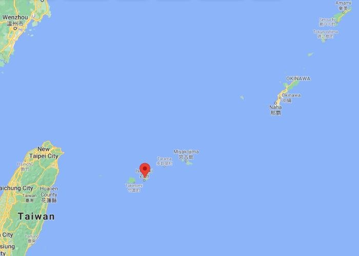 Ishigaki map showing location relative to Taiwan and Naha