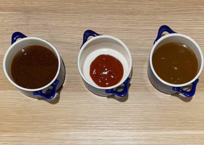 Curry Sauce, Ketchup and Demi-glace for Omurice in small dishes