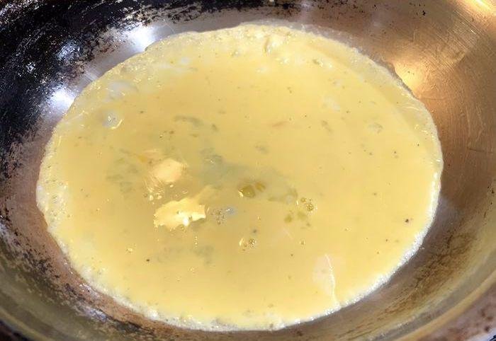Egg mix in a frying pan