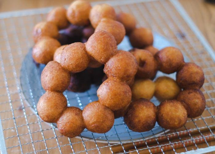 Fried Mochi Donuts, stacked on a plate