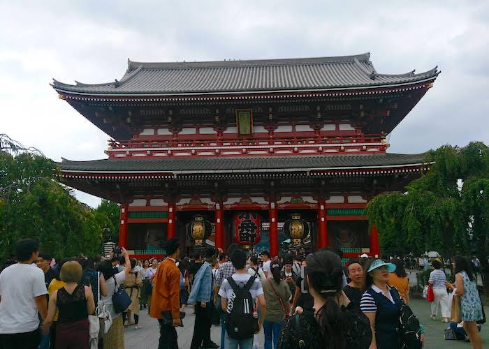 Entrance to Sensoji Temple at Asakusa with people walking everywhere