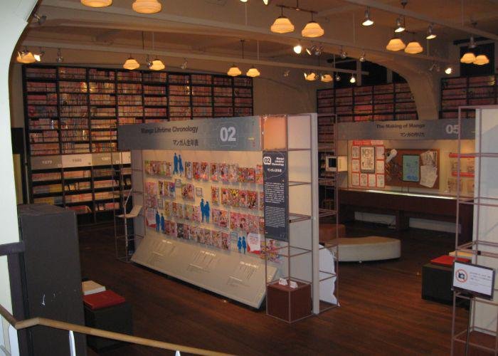 Bookshelves and displays of manga comics