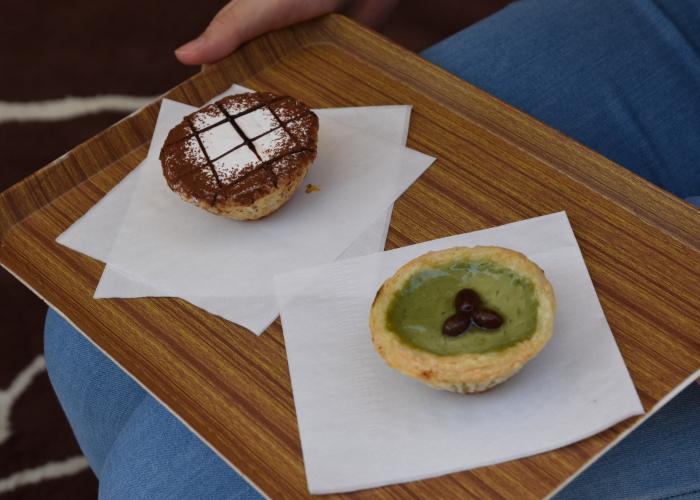 Two egg tarts from Andrew’s Eggtart Dotonbori Honten in Osaka