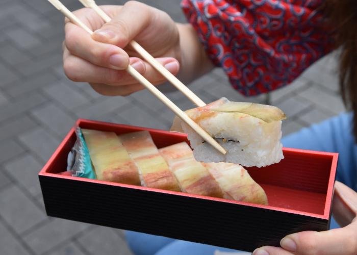 Rectangular crab sushi packed into a box