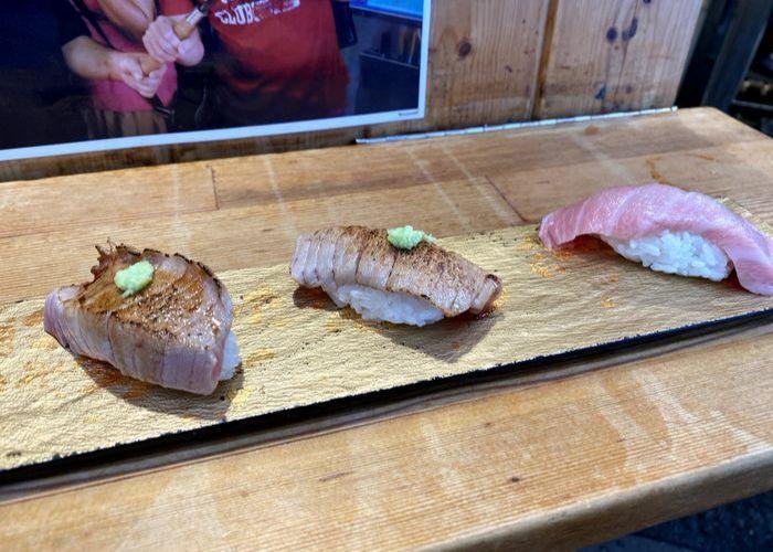 Tuna nigiri in Kuromon Market, Osaka