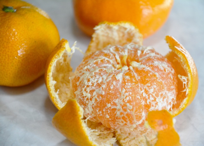 A peeled mandarin orange.