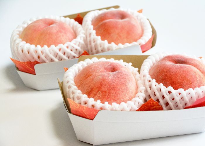 Four Japanese white peaches packaged carefully