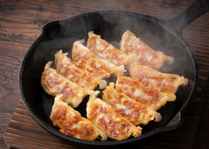 Gyoza in a pan