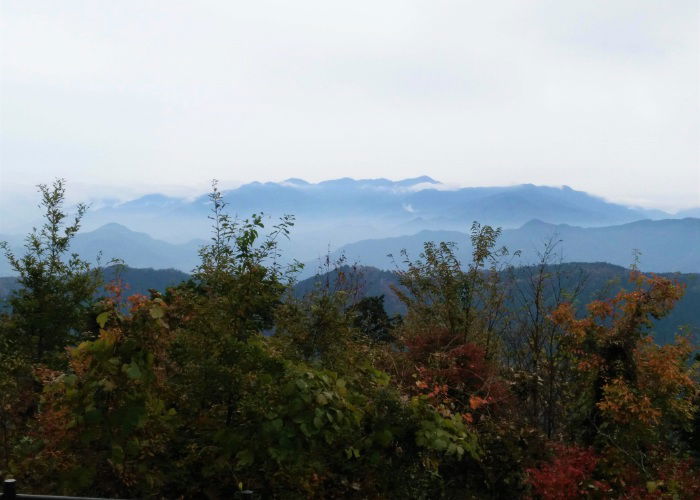 Misty tranquil mountain view in Japan