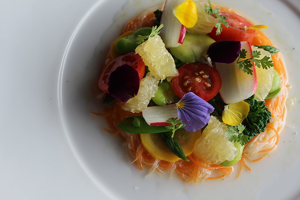 Vibrant vegetable salad on fine dining restaurant plate