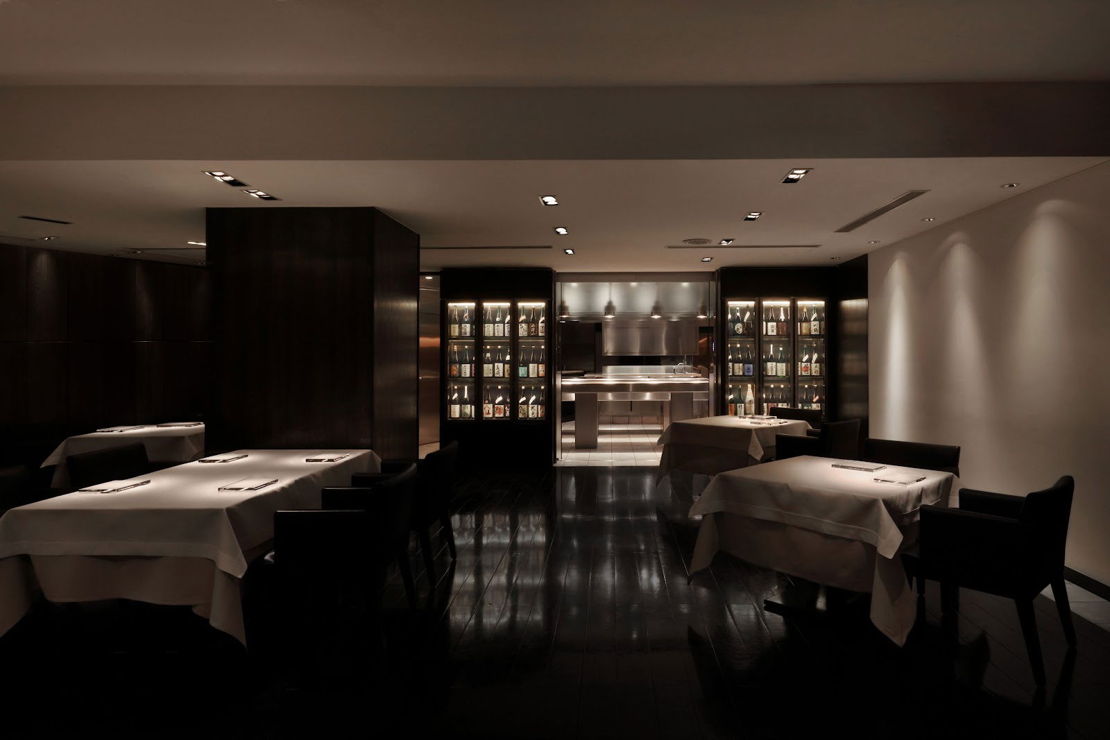 The monochromatic interiors of the fine dining restaurant Narisawa.