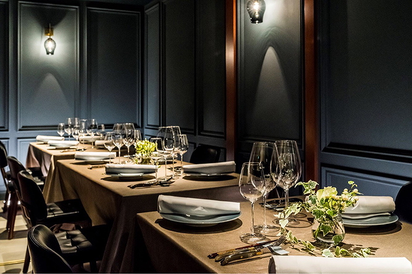 Elegant restaurant dining setup with ambient lighting