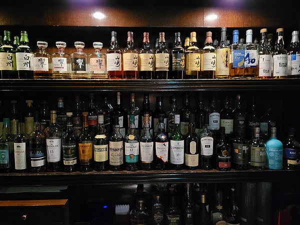 Diverse selection of premium spirits at upscale restaurant bar