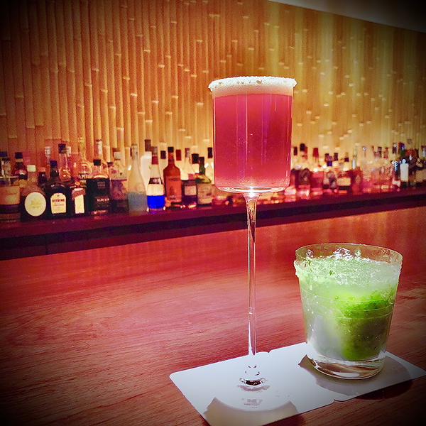 Elegant cocktail display at a trendy bar