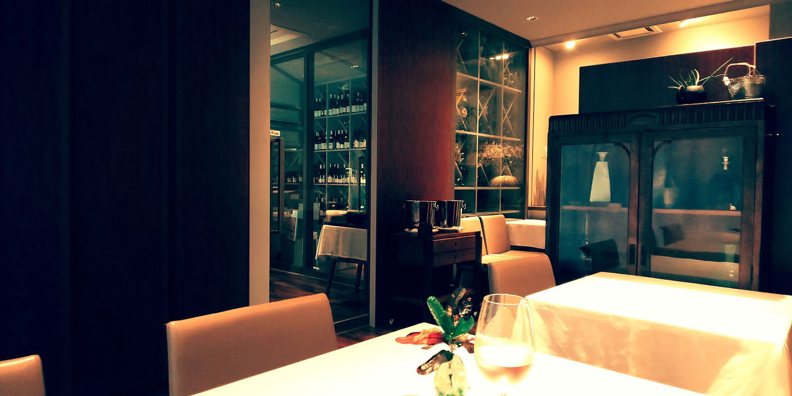 Elegant restaurant interior with chic seating and ambient lighting