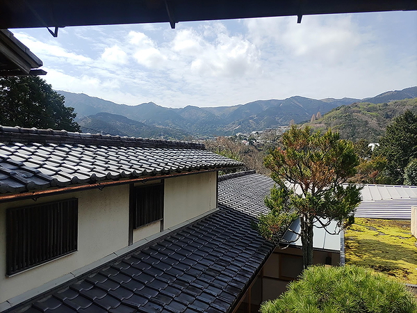 Serene Japanese restaurant with mountain view