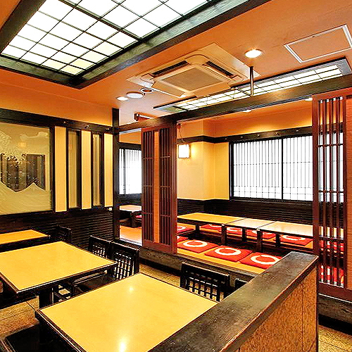 Traditional Japanese restaurant interior with tatami seating