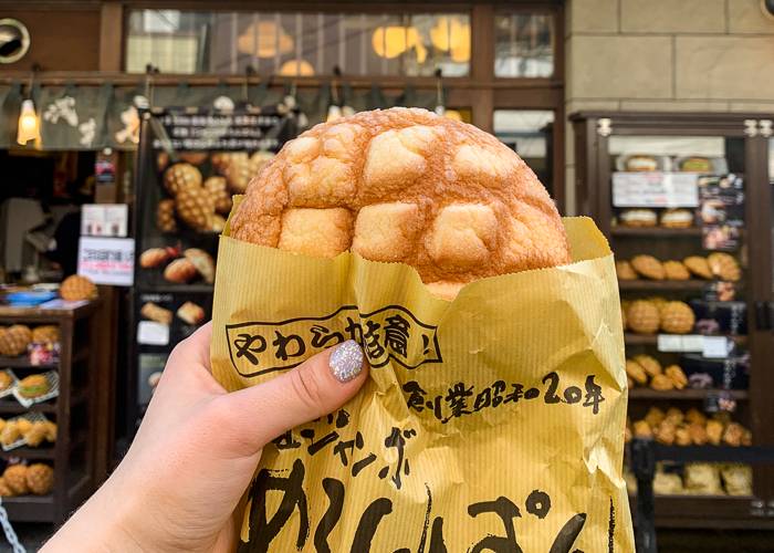 melonpan bread in front of a store in Asakusa