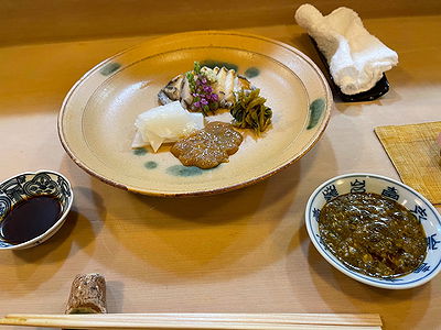 Elegant Japanese dish with fresh fish and seaweed