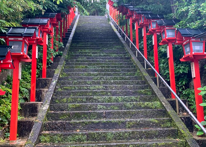 temple stairs lined with red lanters 