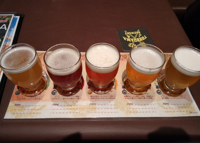 Tasting Flight of Beers at Yokohama Brewery