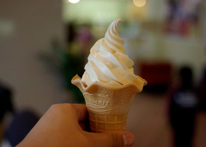 Soft serve ice cream in a cone