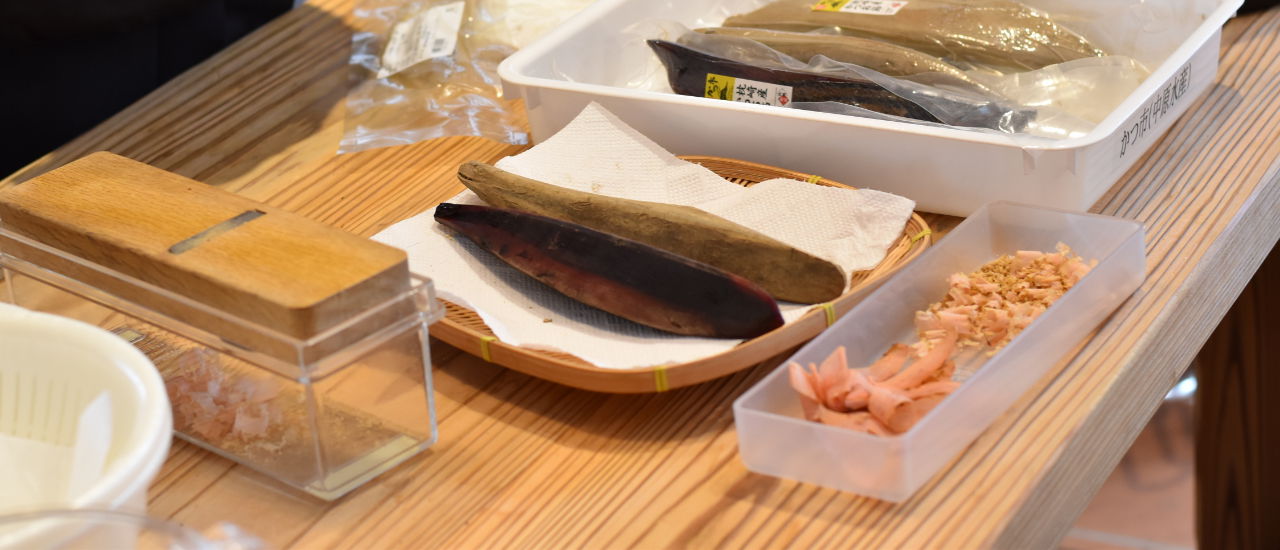 Japanese culinary ingredients on wooden table