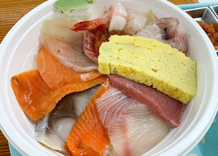 Kaisendon, raw fish in a bowl of rice