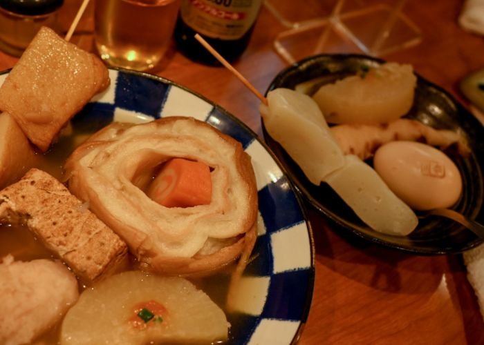 Two bowls of oden featuring characteristic ingredients