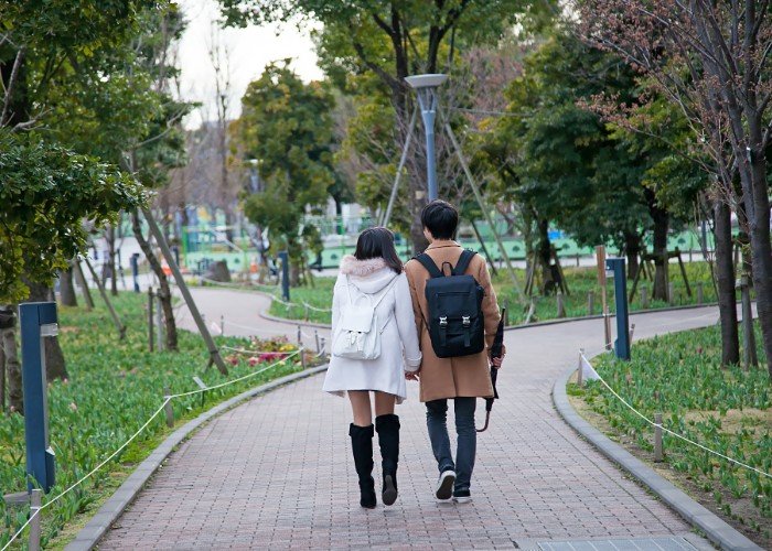 A couple walking together in Tokyo