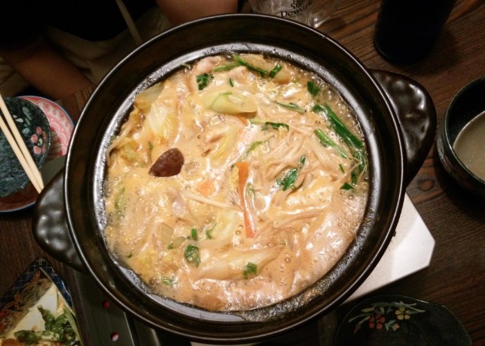 Creamy nabe hotpot on a portable stove