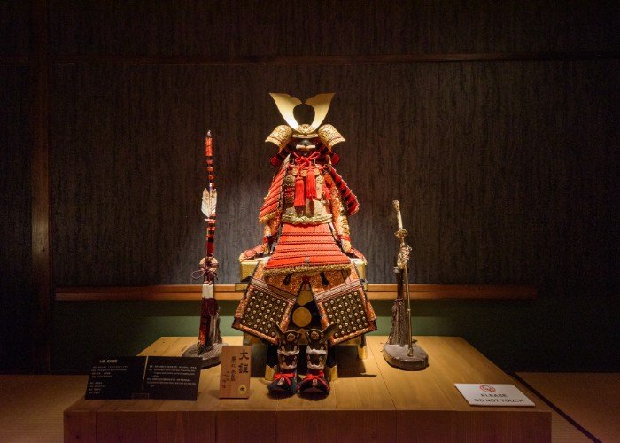 old Japanese samurai armor displayed at the Shinjuku Samurai Museum 