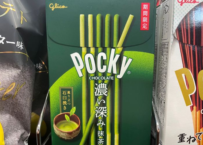 One Matcha Rich Green Tea Pocky box on a shelf