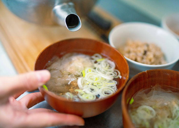 Miso soup being poured