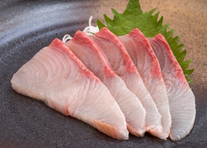 Amberjack sashimi served on a plate